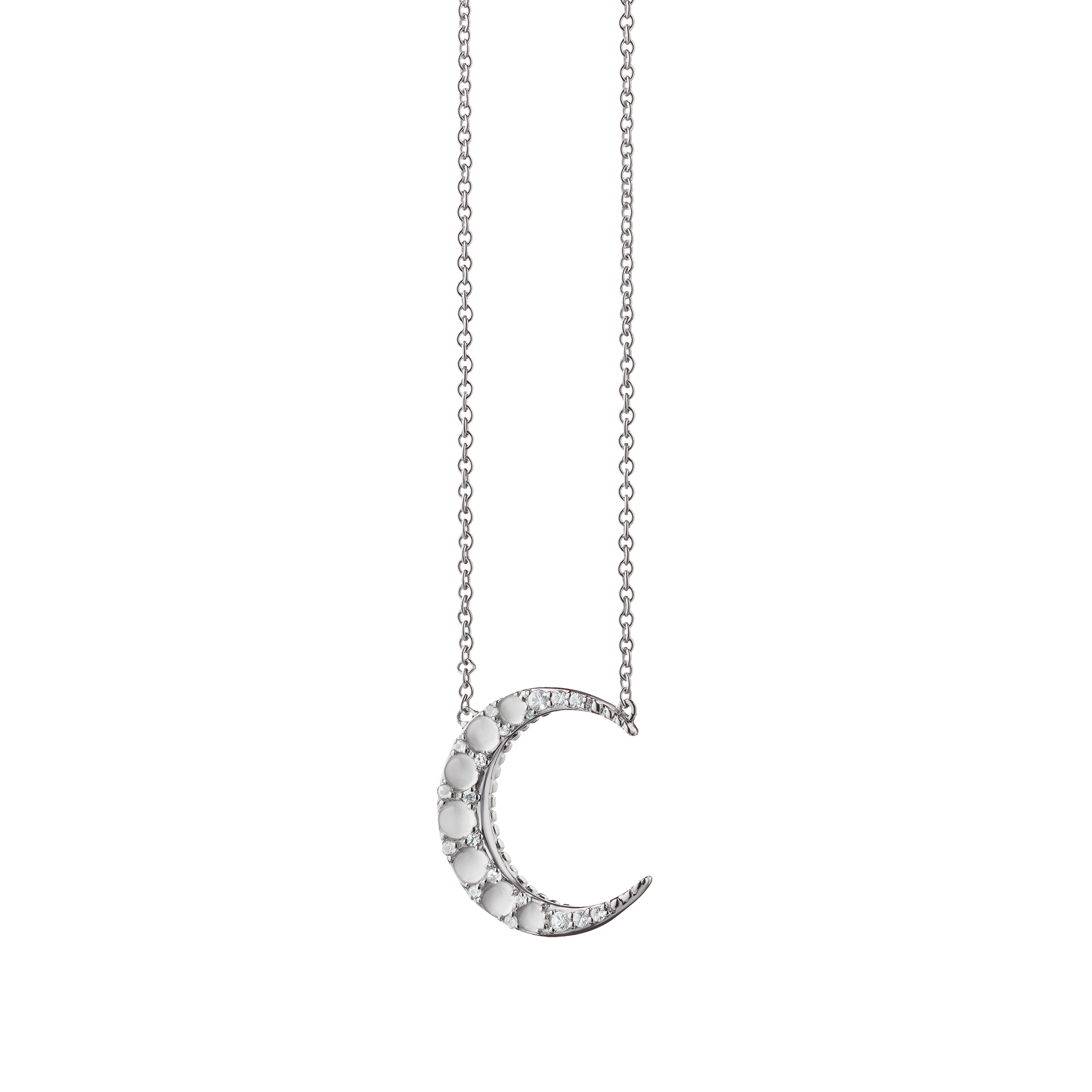 Sun, Moon & Stars Midi Crescent Moon Silver and Moonstone Pendant